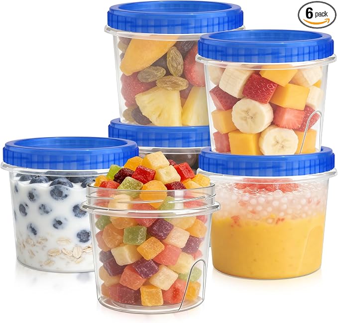 6 Pack Freezer Containers with Screw On Lids, 24 Oz Stackable Reusable Plastic Storage Container, Airtight Plastic Food Storage Containers with Twist Top Lids for Food Soup Jello Sauce