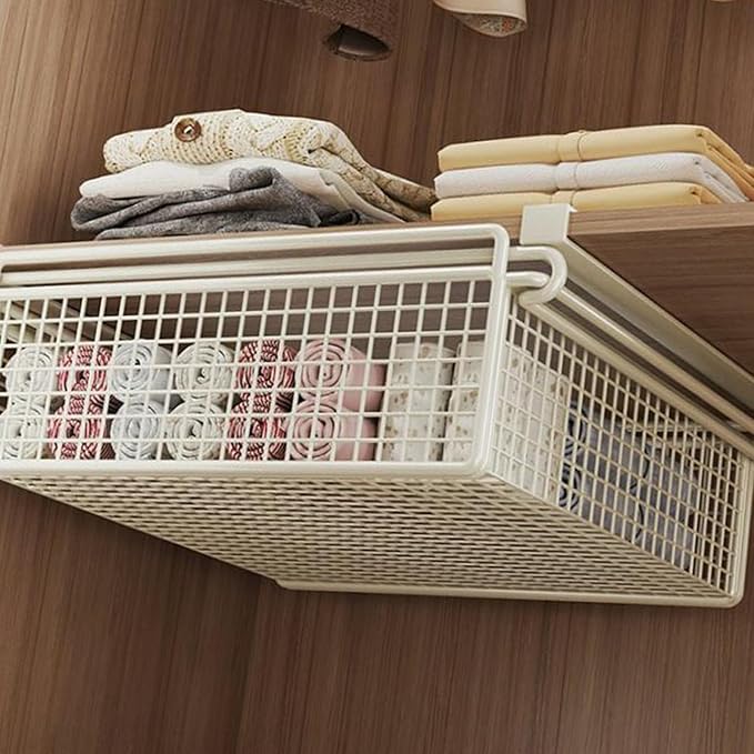 Cabinet Organizing Bin Under Shelf Storage Basket Hanging Pullout Drawer Multifunction Bedroom Clothing Pull Out Basket Rust Closet Storage