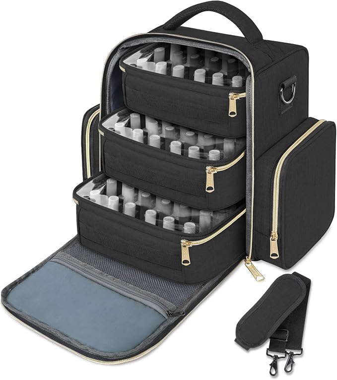 YOREPEK Nail Polish Organizer Holds Up to 72 Bottles (15ml-0.5 fl.oz) | Nail Polish Carrying Case with Zippered Pockets & 3 Removable Pouches for Manicure Tool, Supplies, Nail Lamp, Gifts for Women