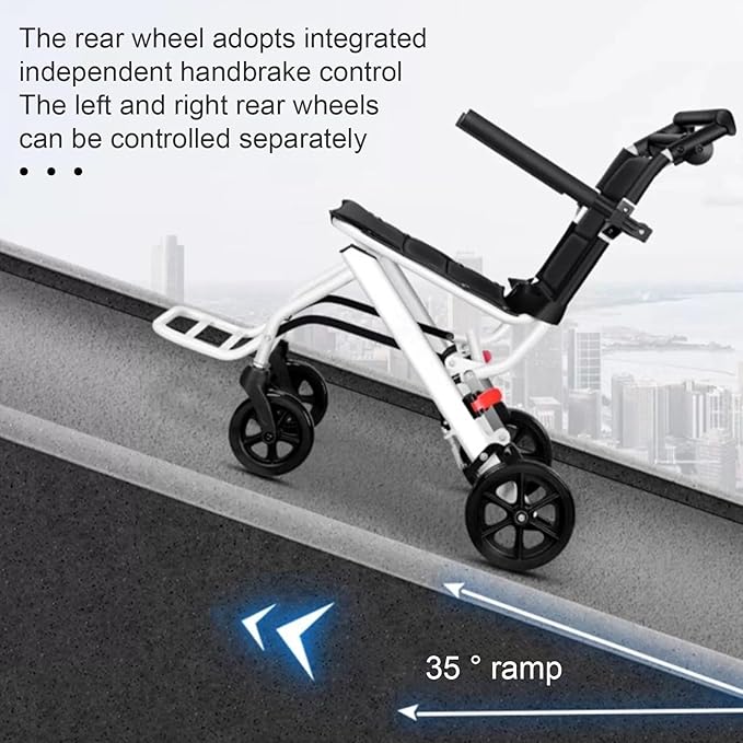 Lightweight Transport Wheelchair, Folding Transport Chair with 250Lbs Weight Capacity, Handbrakes & Footrest, Easy for Travel, Portable Wheelchair for Seniors Adults White