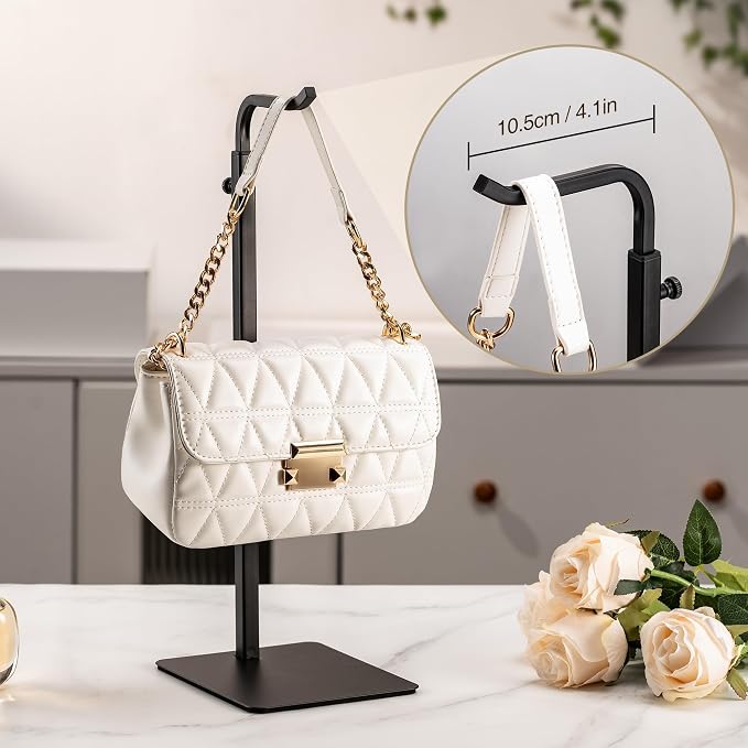 Purse Display Stand, Height-Adjustable Tabletop Handbag Holder, Multi-Use Display Rack and Banner Stand for Happy Birthday Banners, Lanterns and Wreaths, for Home, Retail and Party Use, Black