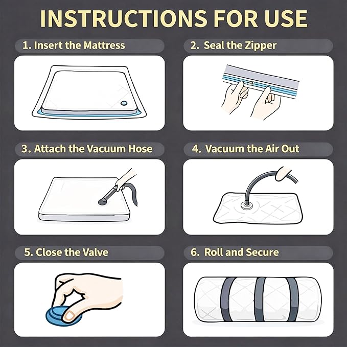Memory Foam Mattress Vacuum Bag for Moving and Storage – Heavy Duty Compression Bag with Straps, Vacuum Bag for Memory Foam Mattress (Queen/Full, 3 Straps)