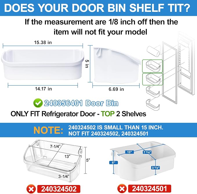 [2 PACK] UPGRADED 240356401 Refrigerator Door Bin Compatible with Frigidaire Door Shelf Replacement Parts FFHS2611PFEA FFSS2614QE6A FFHS2611LBPA FFSS2614QS4A AP2116036 PS430121 Refrigerator Door Shelf