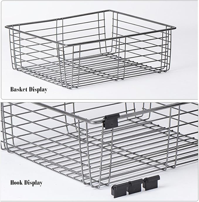Pull-out Clothes Storage Basket,Stackable Shelf Baskets Organizer,Stackable Storage Bins with Slide Rails,for Wardrobe and Closet Drawer in Bedroom Office(Black,25.98-27.95in)