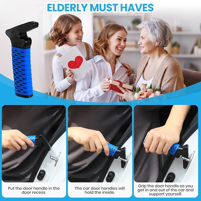 CAidRE Car Door Handle for Elderly, Car Handle Assist Support, Portable Elderly Assistance Mobility Aids for Getting Out of Car, Auto Grab Cane Nylon Strap for Seniors and Handicapped, Blue