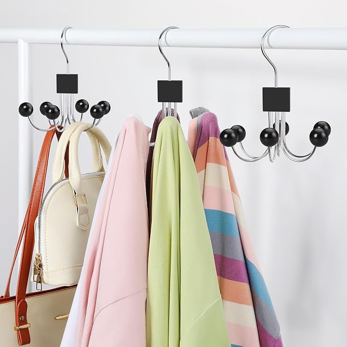 TOPIA HANGER Hoodie Hangers with 6 Wood Balls, Purse Hanger, Scarf Hanger, Wooden Closet Hooks, Handbag Organizer, Bra Hanger, Accessory Organizers for Scarf, Tanktop, Hat, Sweatshirt CT81B