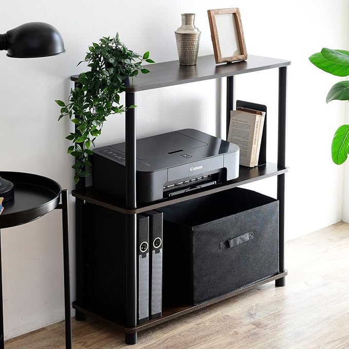 Yamazen NSR-3W (DBR4/BK) Rack, Shelf, Slim, A4-Compatible, Easy Assembly, 3 Tiers, Wide, Width 26.8 x Depth 10.6 x Height 29.9 inches (68 x 27 x 76 cm), Dark Brown, Living Alone