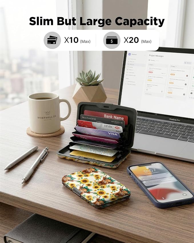 Maicican RFID Blocking Aluminum Credit Card Holder | Slim Metal Wallet for Women & Men, Business Card Case for Travel, Fits Front Pocket, Card holder wallet - Cute Cow