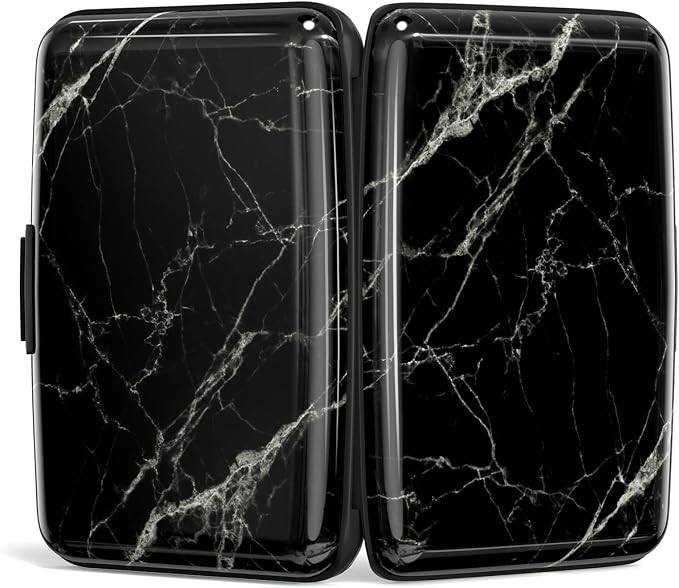 Credit Card Holder for Women, Small RFID Metal Credit Cards Wallets Cute Business Card Holder Pocket ID Case, Black Marble