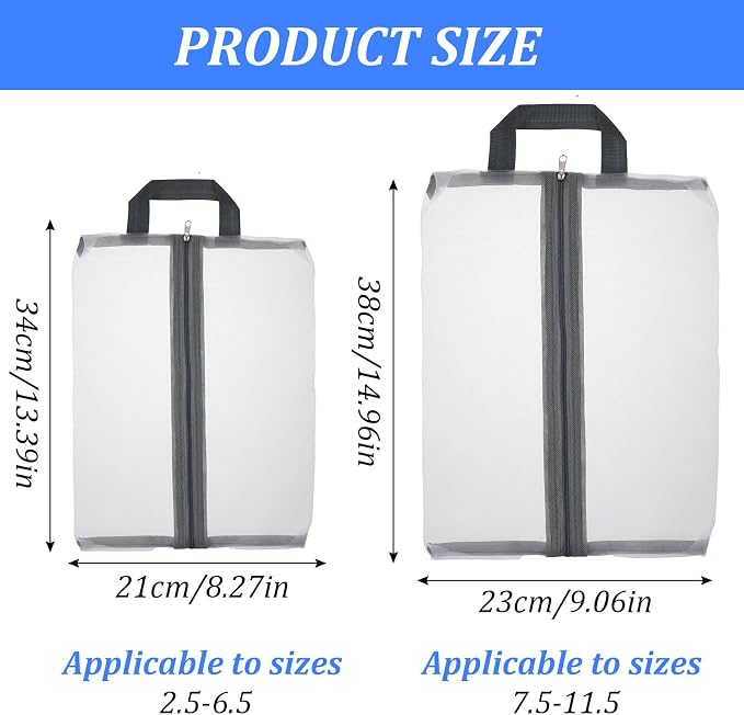 Tyqour 2 Pack Travel Shoe Bags for Storage Shoe Bag for Gym Reusable Shoe Bags Shoe Covers for Travel with Zipper Travel Essentials Women Men for Sport, Grey
