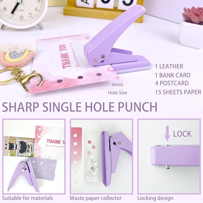 16Pcs Purple Desk Accessories- Purple Office Supplies with Stapler, Tape Dispenser, Pen Holder, Staple Remover, Hole Punch, Paper Clips, Pens, Cute Desk Set for Office Home School Women Students Gift