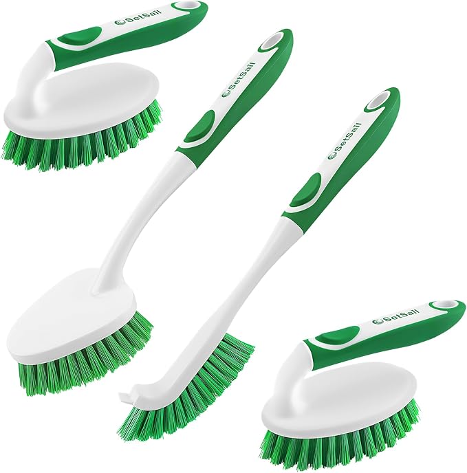 Scrub Brush Set of 4 Pack, Heavy Duty Shower Cleaner Brush with Non-Slip Handle Scrubber Brush Ergonomic Design Cleaning Scrub Brush Set for Household Use, Shower, Floor, Tub, Kitchen