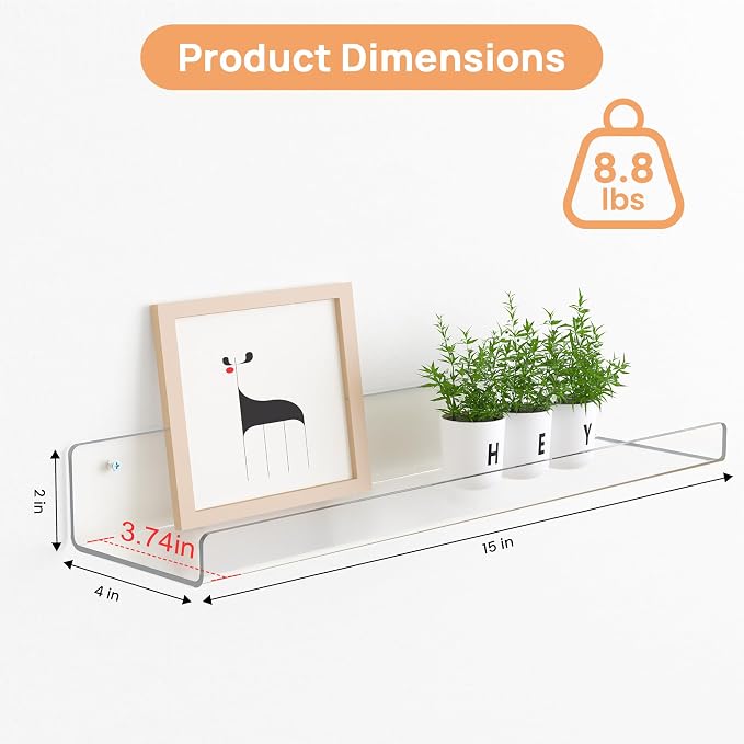 upsimples 6 Pack Acrylic Shelves for Wall Storage, 15" x 4“ Floating Bookshelves for Kids, Display Shelf Organizer for Bathroom, Bedroom, Living Room, Kitchen, Room Decor, Clear | Versatile Clear Floating Bedroom Shelves for Figures & Collectibles, Kid...
