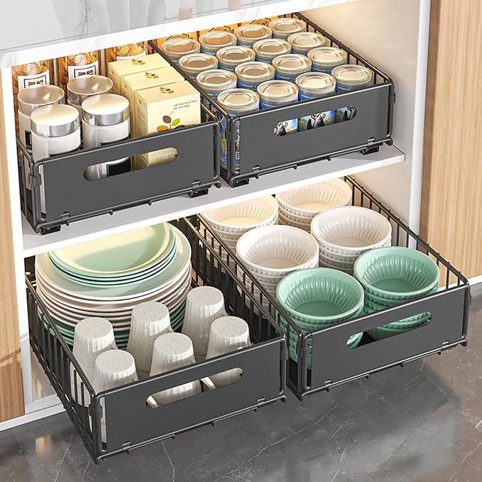 2pcs Pull Out Cabinet Organizer, Pantry Storage Organizer Sliding Cabinet Drawer 2pcs Pull-out Cabinet Organizer Storage Basket Large Capacity 2pcs S