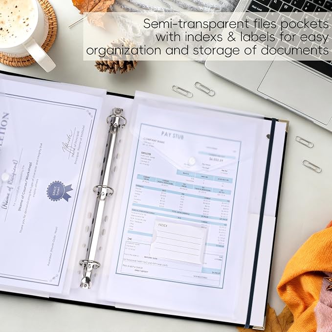 XKDOUS Important Document Organizer Emergency Binder Life Organizer Folio Folders with 9 Pockets Expanding File Storage Holder for Papers, Letters, Cards, Bills, Passports, Photos