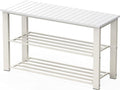 Simple Houseware Wood Top Shoe Storage Bench for Entryway, White