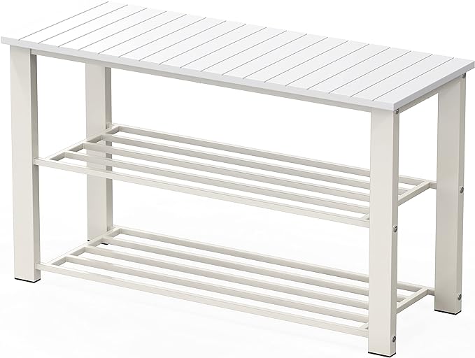 Simple Houseware Wood Top Shoe Storage Bench for Entryway, White