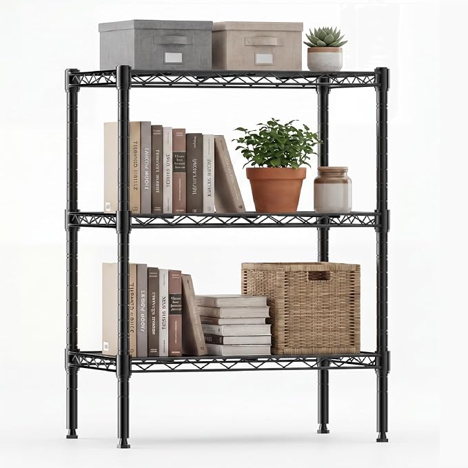 DUMOS 3-Tier Metal Storage Shelves, 23" W Wire Adjustable Standing Storage Rack Shelf, Heavy Duty Steel Shelving Unit Organizers for Kitchen Bathroom Pantry Garage, 23.1" Wx13.4 Dx30 H