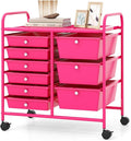 Moccha 9-Drawer Rolling Storage Cart - Under Desk Storage Drawers with wheels for Craft Art Supply Paper Salon, Scrapbook Paper Tools, Mobile Utility Cart for Classroom, Hot Pink