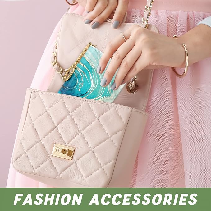 Aiawoxc Credit Card Holder for Women, Small RFID Wallet Slim Leather Card Organizer Case with Zipper and Keychain, Cyan Marble