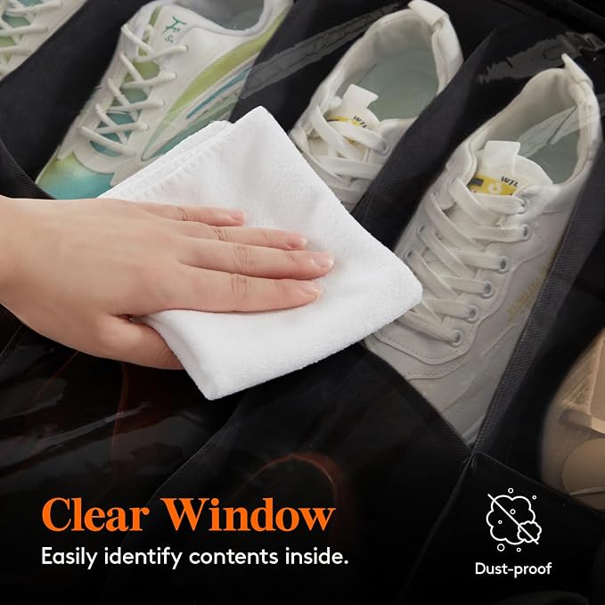 Lifewit Under Bed Shoe Storage Organizer 1 Pack(16 Shoes Cells+4 Boots Cells), 4.3 Inches Profile Fabric Shoes Container Box with Clear Cover, Foldable Storage Bag with 2 Handles, Fits 12 to 20 Pairs
