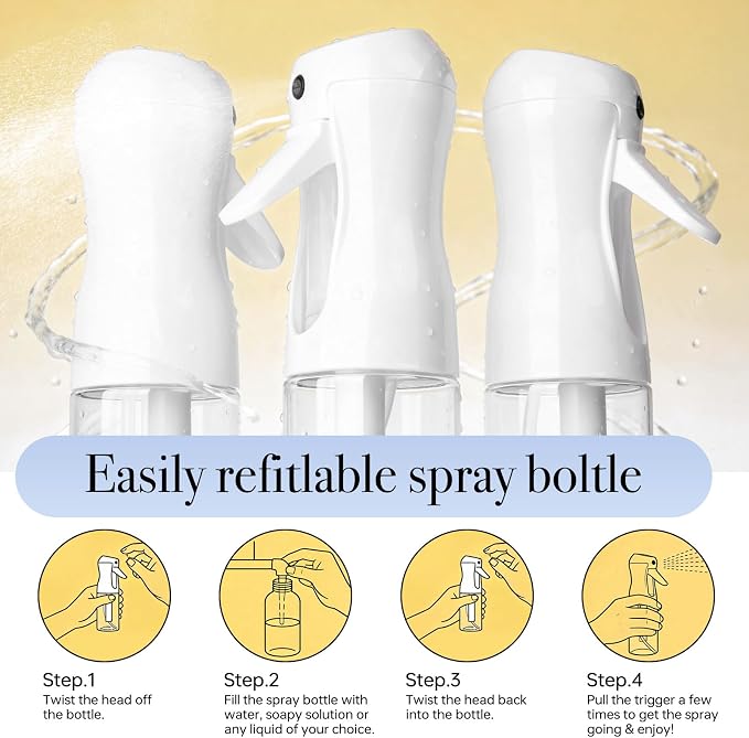 3Pcs Continuous Spray Bottles For Hair,Ultra Fine Mister for Hair Styling, Plants, Cleaning, Salon, Misting & Skin Care (200ml Clear*3)