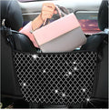 zipelo Bling Car Net Pocket Handbag Holder, Rhinestone Vehicle Backseat Purse Organizer Between Seats, Diamond Hanging Storage Bag Barrier of Pet Kids, Universal Automotive Accessories (White)