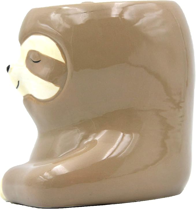 3.9 Inch Ceramic Sloth Shaped Cup Pen Holder Pencil Holder/Sloth Toothbrush Holder Cup Brush Holder Cute Desk Accessories Multipurpose Pot Sloth Gifts Ideal Gifts for Women, Mom or Birthdays