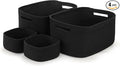 4-Pack Large Woven Rope Storage Baskets, 2 Sizes Organizer Bins | Fabric Cube Boxes and Rectangular Shallow Bins for Closet, Shelf, Bookshelf, Nursery, Changing Table, Bathroom, Toys & Home