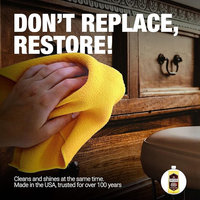 Milsek Antiques & Restoration Wood Polish 12 oz, Pack of 4 | Cleans, polishes, and restores antique furniture and heirloom wood while enhancing the natural finish.