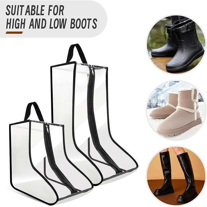 CiBiZi 4Pack Black Boot Bags Organizer for Travel Waterproof Cowboy Boots Bag Portable Shoe Travel Bag for Women Hangable Ski Boot Bag Dust-free Tall Boot Storage Bag (Clear Large)