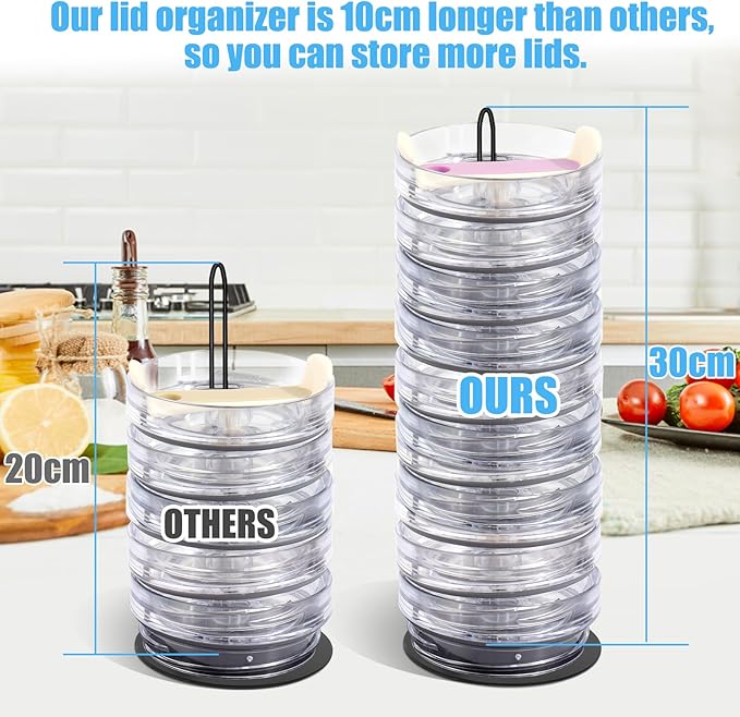 Vodolo Tumbler Lid Organizer,2 PCS Cup Lid Holder,Slim Vertical Storage for Up to 15 Lids,Cup Lid Organizer for Save Pantry, Countertop,Kitchen Cabinets Space