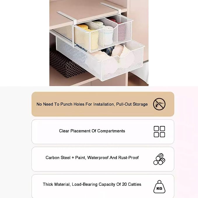 Compact Hanging Pullout Drawer Basket,Pull Out Drawer Organizer Containers Storage Bin,Stackable Shelf Baskets Organizer(Style 2)