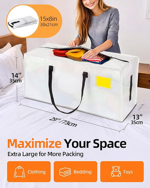 12 Pack Extra Large Moving Bags, Heavy Duty Packing Bags with Zippers and Handles for Space Saving, Clothes Storage, College Essentials, Travel, Clear