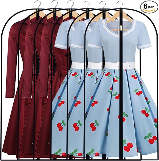 Garment Bags for Hanging Clothes, 48" (Set of 6) All Clear Garment Bag, Plastic Dustproof Suit Bag, Coat Protector Zippered Garment Covers for Closet Storage and Travel