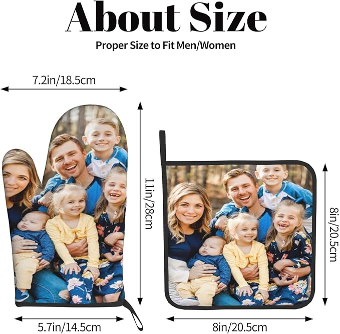 Custom Oven Mitts and Pot Holders Personalized with Your Picture Text, Baking Gifts for Women for Kitchen Cooking, BBQ, Grillin-Style3, 2 Oven Mitts+ 1 Pot Holders