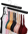 NECAMOCU 2 Pack Bra Hanger for Closet Organizer, Premium Tank Top Hangers | Black Wooden Bra Holder with 36 Foldable Hooks, 360° Rotating Design, Space Saving Storage for Tank Tops, Bras, Belts