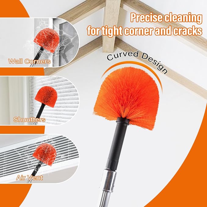 18FT Cobweb Duster with Extension Pole,Spider Web Brush with Pole | Extend 3-12FT,Spiderweb Cleaner with 4-Stage Telescopic Aluminum Pole,Spider Brush Cobweb for Outdoor & Indoor Cleaning