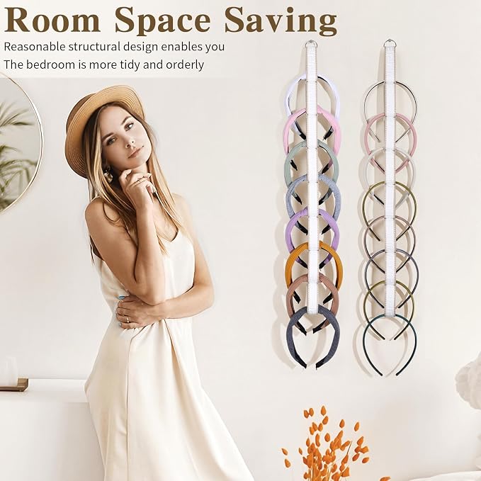 3 PCS Headband Holder Organizer for Girl,Hanging Hairband Storage for Women,Brown Hair Hoop Display Hair Accessories Organizer Bedroom College Dorm Decor (Cream textured)