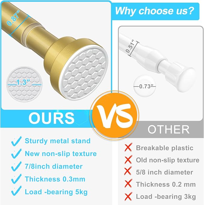 MEXAU Tension Curtain Rod For Window 30-64 Inches Adjustable Expandable Gold Spring Tension Rod Spring Curtain Rods No Drilling Extension Rods Tension Rod for Closet Doorway Kitchen