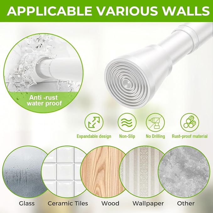 Spring Tension Rod 28-48 Inches No Drilling Adjustable White Spring Loaded Curtain Rod Expandable Extra Long Tension Curtain Rod for Windows,Kitchen,Doorway