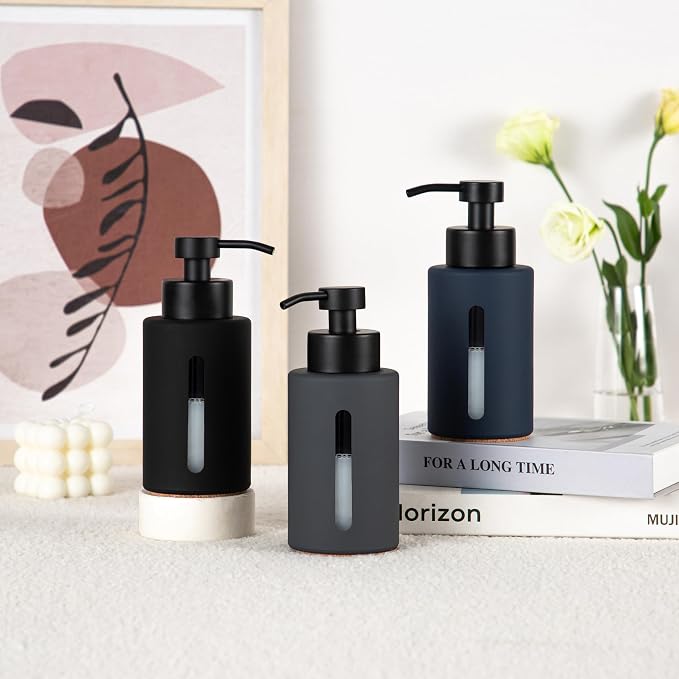 Glass Hand Soap Dispenser,12oz Navy Blue Liquid Bathroom Soap Dispenser with Stainless Steel Lotion Pump for Bathroom Kitchen (Blue)