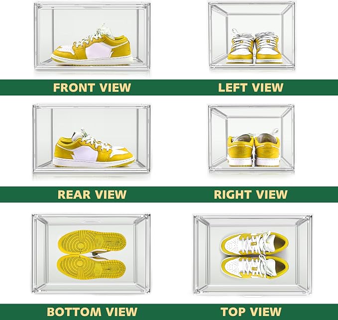 3 Pack X-Large Acrylic Shoe Display Case Size 14 Clear Stackable Handbag Organizer Sneaker Storage Box Shoe Contianers with Magnetic Door Purse Organizer for Closet