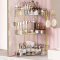 3-Tier Corner Bathroom Counter Organizer，Makeup & Skincare Shelf with Built-in Brush Holder，Space-Saving Bathroom Countertop Organizer for Skincare, Perfume, Cosmetics(Clear)
