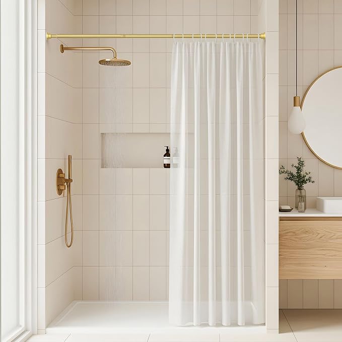 Tension Curtain Rod 30-64 Inch Curtain Rods No Drilling Gold Tension Spring Rod Adjustable Curtain Rod Expandable Shower Pressure Tension for Windows Closet Doorway