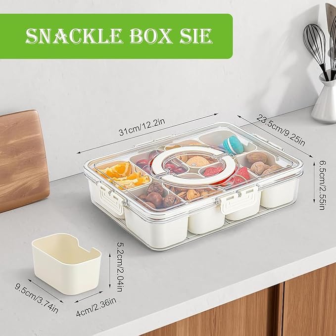 Divided Fridge Storage Box With 8 Serving Tray With Lid And Handle Refrigerator Food Storage Box Plastic 8 Compartment Fridge Container Storage Organiser Fruit Snack Storage (8 Grid)