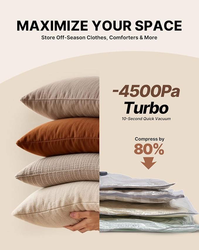Vacuum Seal Bags for Clothing Travel with Rechargeable Cordless Pump, VINTAR 12 Pack Space Saver Vacuum Storage Bags, Travel Vacuum Compression Bags Set for Luggage Clothes Bedding Blanket