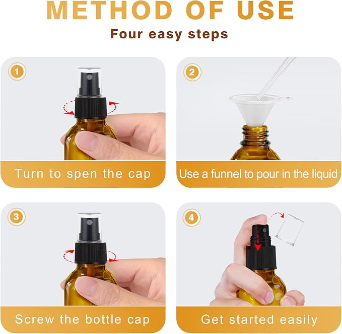 GIVAMEIHF 2 oz Dark Amber Glass Spray Bottles Set of 4,Empty Small Glass Spray Bottles Fine Mist Spray Refillable Containers,Mini Spray Bottle Make Perfect Oil,Perfume,Skin Care,Plants,Travel