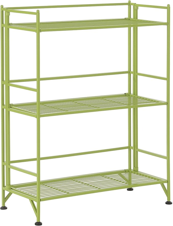 Convenience Concepts Xtra Storage Shelves - 3-Tier Wide Folding Metal Storage Shelves, Closet Organizer for Office, Laundry Room, Bedroom, Garage, Kitchen, Bathroom, Lime Green