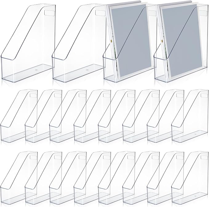 20 Pcs Clear Acrylic Magazine File Holder Plastic Desk Organizer with Handle Basics Vertical Magazine Rack Desk Folder Document Storage Organizer for Home Office School Work Study Desktop Supplies
